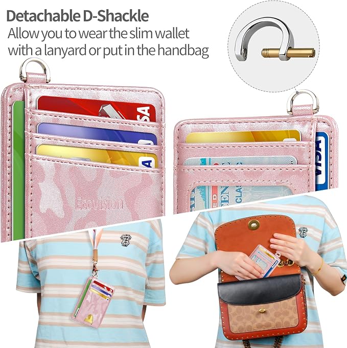 Slim Minimalist Front Pocket Wallet, RFID Blocking Credit Card Holder Wallet with Detachable D-Shackle for Men Women - Image 3