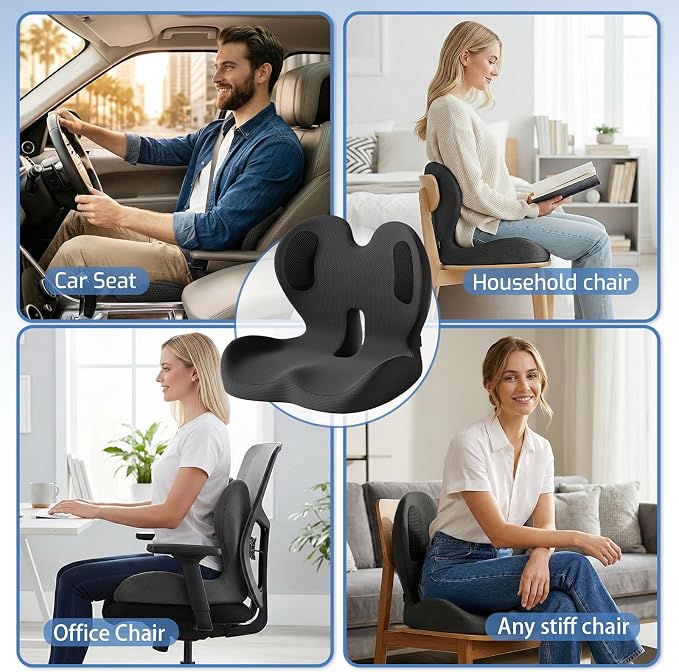 Seat Cushion,Memory Foam Chair Cushion for Office and Car,Ergonomic Coccyx Seat Cushion for Tailbone,Sciatic Nerve,Lower Back Pressure Relief,Lumbar Support Pilow for Office,Car,Truck,Desk Chair - Image 8