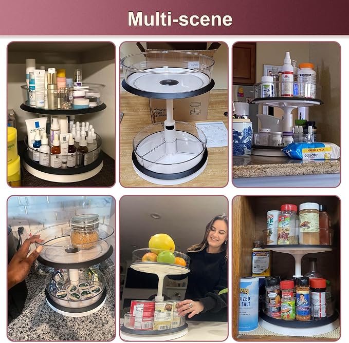 Lazy Susan Medicine Bottle Organizer for Cabinet 2 Tier Clear | 11 Inch Large Turntable for Bathroom Countertop and Pantry - Image 6