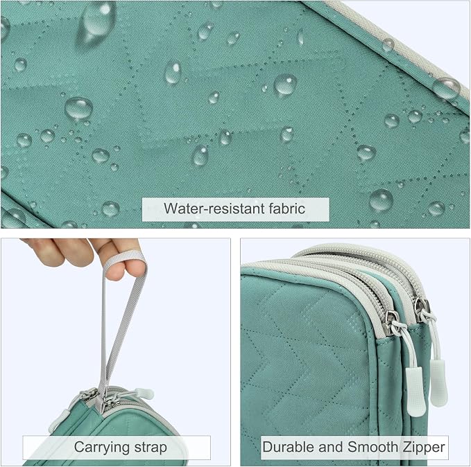 FYY Electronic Organizer, Travel Tech Pouch, Cable Organizer Green Quilted | Wrist Strap, Waterproof, Double Layers Portable Electronics Travel Carrying Case for Cord, Charger, Daily Business Trips Use - Image 4