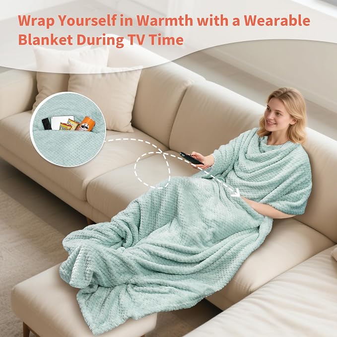 Tirrinia Travel Blanket Compact with Bag, Soft Lightweight Wearable Blanket with Foot Pockets, Airplane Travel Essential Gift - Image 3