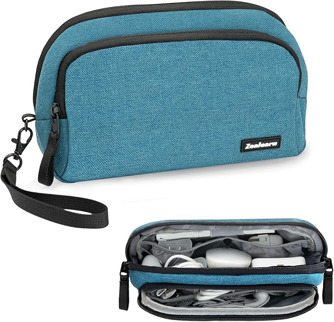 Portable Electronics Organizer Travel Case, Double Layers Tech Organizer, All-in-One Charger Storage Bag for Charging Cable, USB Cord, Charger, Power Bank, Flash Drive, Blue by Zealearn