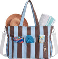 Kacctyen Striped Beach Tote Bag for Women Large Beach Foldable Tote Bag with Zipper Pockets for Travel Pool by Kacctyen