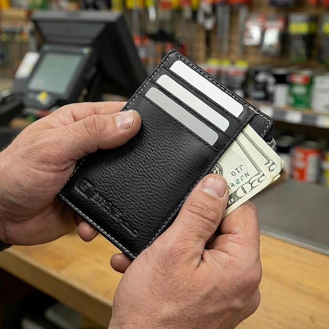 ID Stronghold RFID Front Pocket Wallet Mini Minimalist Wallet Slim Wallet Genuine Leather with Zipper, Small Black - Image 5