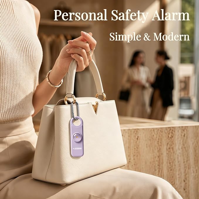 Rechargeable Personal Safety Alarm for Women | 130dB Loud Siren & Strobe Light & Low Battery Notice, Emergency Keychain Alarm for Self Defense (Lavender Purple) - Image 3