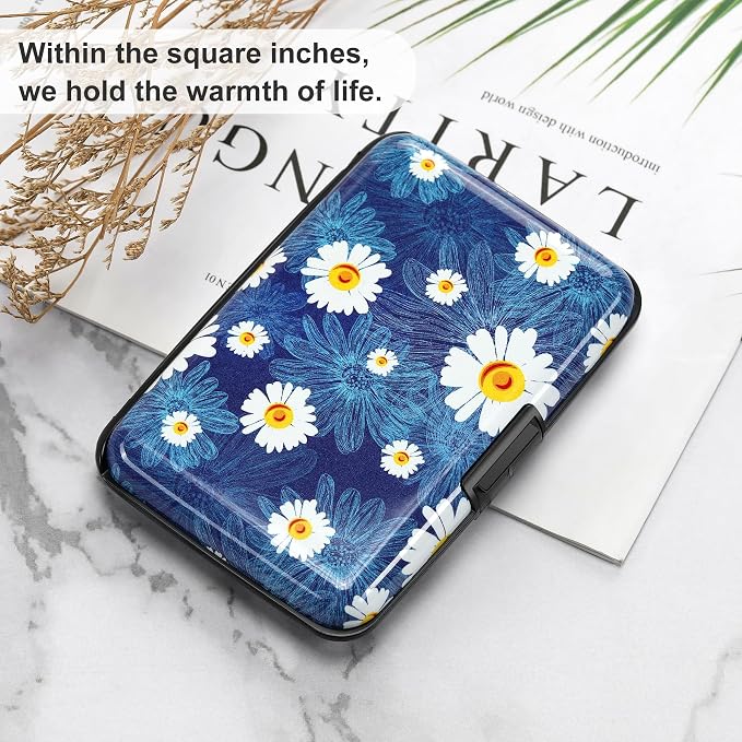 Mini RFID Aluminum Wallet Credit Cards Holder Business Card Case Metal ID Case for Men Women(White Flower) - Image 6