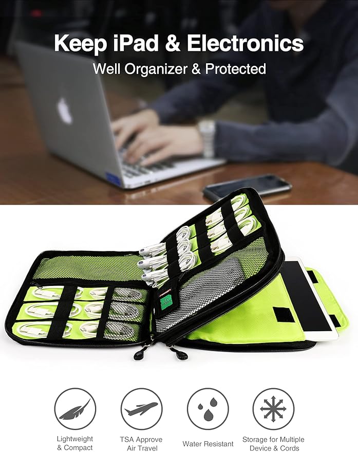 Double Layer Cable Organizer Bag, Portable Cord Storage Case, Flat Electronic Organizer Travel Case, Portable Tech Bag for Cable/Cord Storage/iPad (up to 7.9")/Wall Charger/Electronics - Image 2