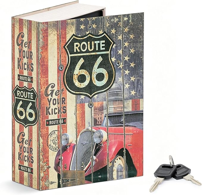 SEPOX® Book Safe with Key Lock Real Paper Cover Steel Interior Diversion | For Dorm Home. Hidden Compartment Book Safe Box. Hides Cash Jewelry in Plain Sight. Road Theme Design Steel Keyed Home Safe by SEPOX