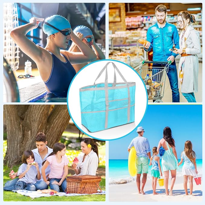 SRISE Mesh Beach Bag - Large Beach Tote Bag for Family Beach Bag for Toys & Vacation Essentials - Image 5