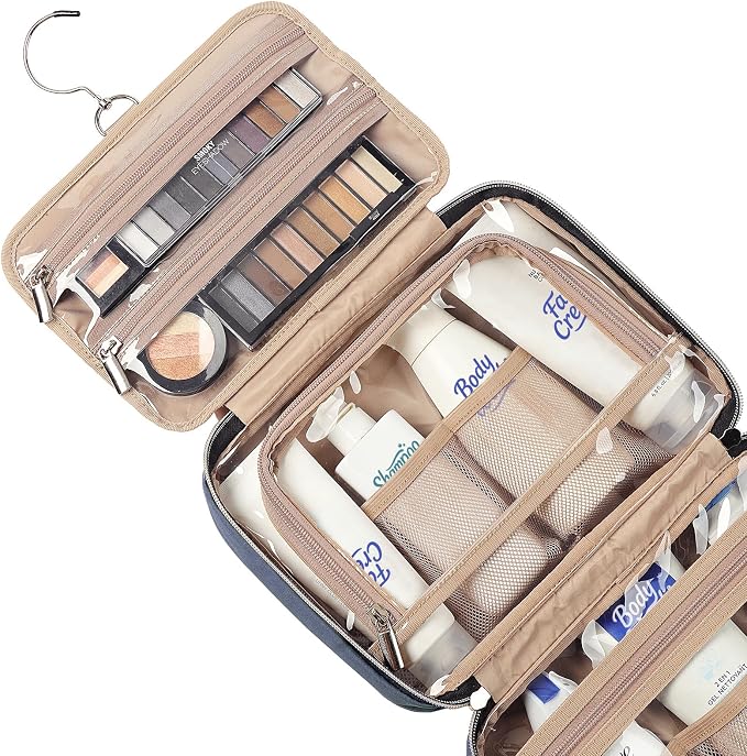 NISHEL Travel Toiletry Bag for women, Portable Hanging Organizer for Travel-Sized Shampoo, Conditioner, Brushes Set, Makeup Accessories, Medium Size, Aegean-Blue | for Travel-Sized Shampoo, Conditioner, Brushes Set, makeup Accessories, Medium Size, Aeg... - Image 4