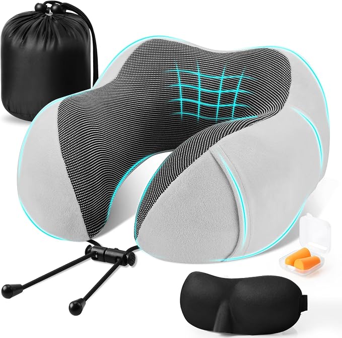 CloudBliss Neck Pillow for Sleeping, Memory Foam Travel Pillow, Light Grey by CloudBliss