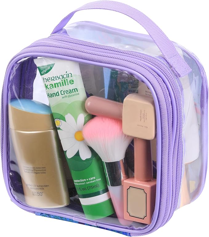 BORMELUN TSA clear toiletry bag airport approved see through pvc plastic pouch transparent makeup carry on with handle(purple) by BORMELUN