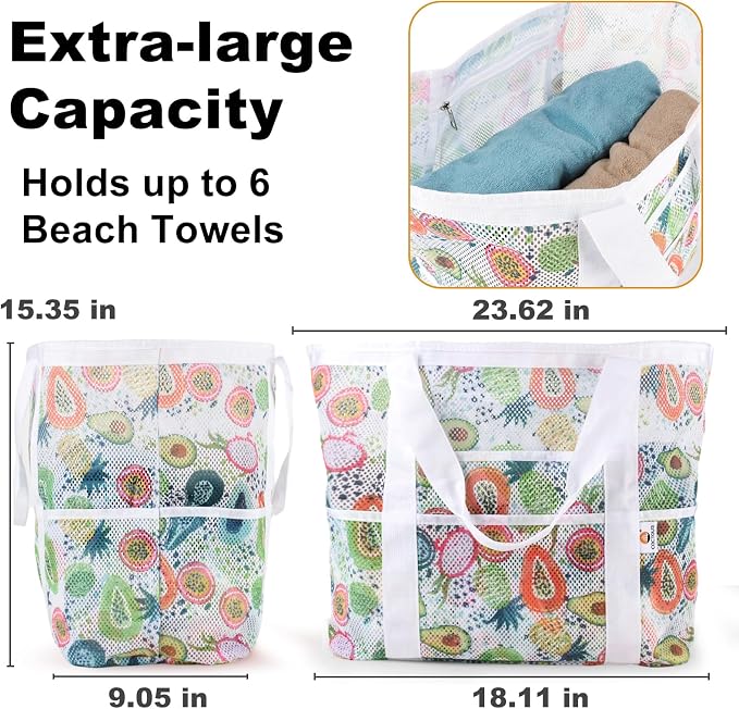 CaCTOUR Mesh Beach Bag,Large Beach Bags for Women with 8 Pockets,Packable Tote Bag for Beach Cruise Pool Vacation Essentials - Image 5
