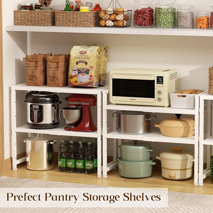 2-Tier Expandable Kitchen Storage Shelf,150LBS Heavy Duty Metal Shelving Units For Small Appliance,Adjustable Pots and Pans Organizer Rack Shelves For Kitchen Counter Under Cabinet Garage Pantry,White - Image 8
