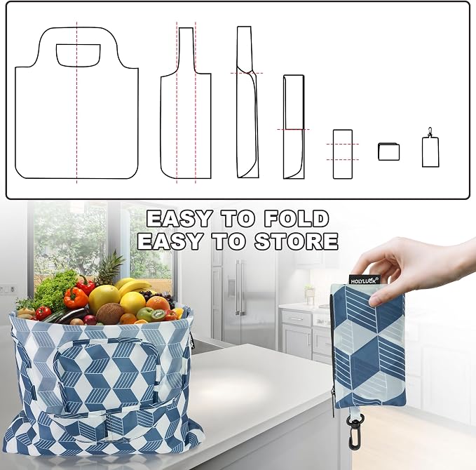 HOLYLUCK Reusable Grocery Bags,Heavy Duty Foldable Shopping Tote Bag (Standard, Navy arrow) - Image 5