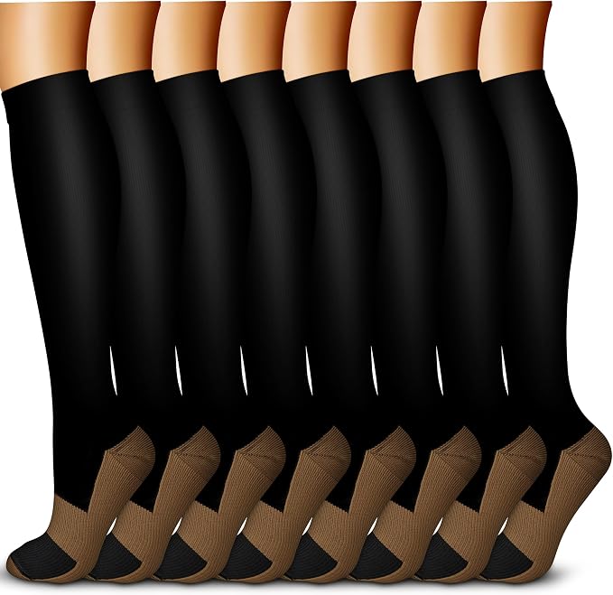 QUXIANG Copper Compression Socks for Women & Men Circulation (8 Pairs) - Best for Running Athletic Cycling - 15-20 mmHg by QUXIANG