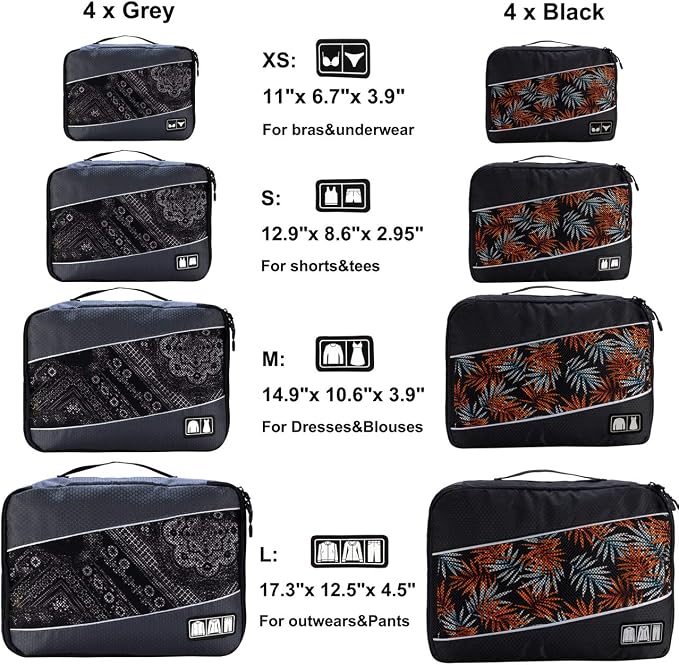 Packing Cubes large Luggage Organizers Bags For Travel Organizing Clothes | Mixed Color 8 Set Suitable family or two-person trips; breathable mesh make easy to sort; durable and convenient to store - Image 2