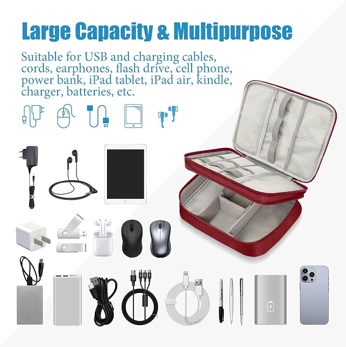 SELLYFELLY Electronics Travel Organizer, Double Layer Cable Organizer Bag Watreproof Electronics Accessories Storage Bag for Cord, Charger, Phone, Power Bank, Hard Drive - Image 6