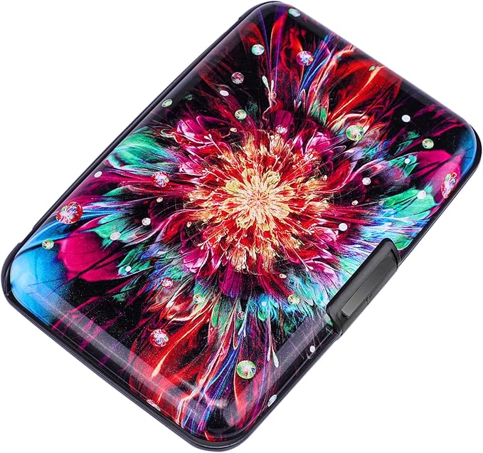 Mini RFID Aluminum Wallet Credit Cards Holder Business Card Case Metal ID Case for Men Women (Gorgeous flower) by ELFISH