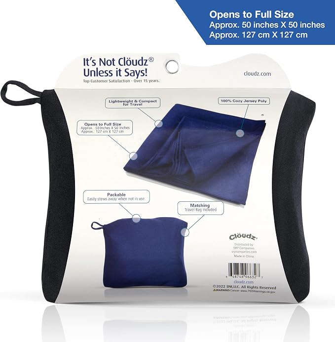 Super Soft Jersey Airplane Travel Blanket for Your Flight, Car, Camping, Home or Comforting Warmth Anywhere! Large in Size at 50"x 50" and Includes a Bag! - Black - Image 4