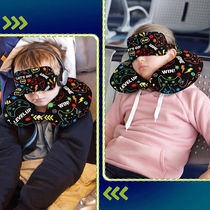 Gilprop 2 Pcs Gaming Travel Pillow with Sleep Eye Mask, U Shaped Memory Foam Headrest & Neck Pillow with Washable Cover, Soft Neck Head Support Travel Accessories for Airplane Car Train Bus Trips - Image 6