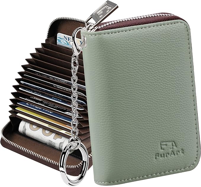FurArt Zipper Wallet Women RFID Credit Card Holder keychain Wallet | ID Window RFID Blocking Compact Small business 15/16 slots by FurArt