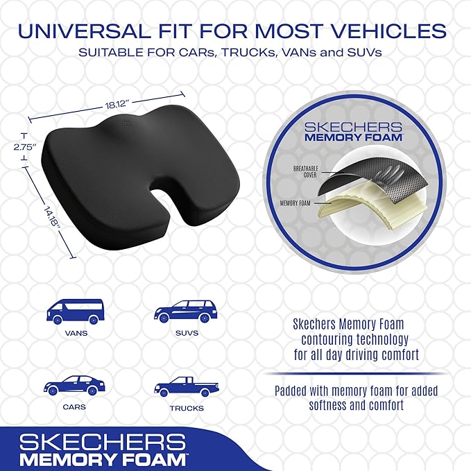 Skechers Memory Foam Seat Cushion,Office Chair Cushion for Tailbone Pain Relief,Butt Pillow for Office Chair,Car seat Cushion,Computer Desk,Long Sitting Office Workers,and Car Drivers,Black - Image 5
