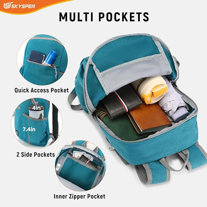 SKYSPER Anti Theft Hiking Backpack, 20L RFID Packable Travel Daypack, Lightweight Foldable Back Pack for Walking Daytrip - Image 4