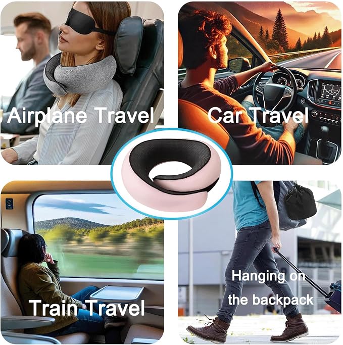 Travel Neck Pillow for Airplanes, 100% Pure Memory Foam Travel Pillow, 360° Support Ergonomic Design, Portable Airplane Pillow with Washable Cover, Perfect for Airplanes, Car & Office - Image 6
