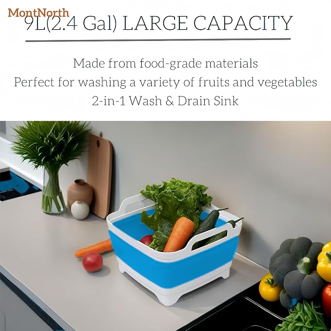 Collapsible Wash Basin 9L, Foldable Dish Tub with Drain Plug, Portable Collapsible Dish Basin, Camping Sink for Washing Dishes, Laundry & Kitchen Use (Blue) - Image 7