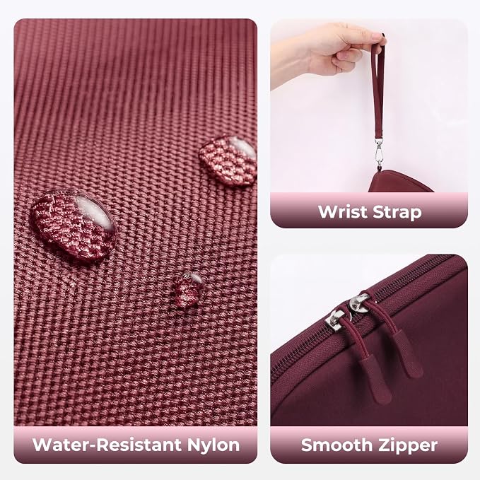 FYY Travel Cable Organizer - 8 Compartments, Lightweight, Water Repellent | With Wrist Strap, Portable Tech Pouch for Cord Charger, Travel and Business Trips Use, Soft Shell Nylon, Wine Red (Medium) - Image 5