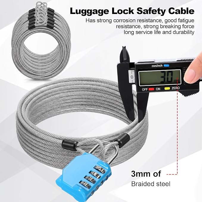 12 Pack Security Cable Luggage Lock with Loops 15 ft 3mm Braided Steel Coated Bike Cable Wire Double Loop Anti Theft Safety for U Lock, Padlock and Disc(Clear) - Image 3