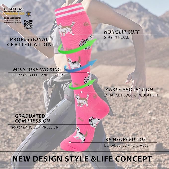 fenglaoda Compression Socks Women Men 4 Pairs, Knee High Support Socks for Running, Sports, Travel, Flight, Nurse - Image 3