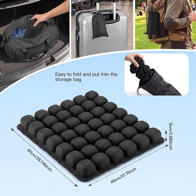 Sondour 42 Airbags Inflatable Travel Seat Cushion Airplane for Long Flight | Portable Airplane Gadgets Seat Cushions with Air Pump, Wheelchair Cushions,Pressure Relief Seat Cushion-1 Black - Image 2