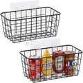 2 Set Adhesive Hanging Wall Basket Inside Cabinet Door Organizer,Wall Storage Basket-No Drilling Adhesive wall Basket for Cupboard Door,Space-Saving Small Hanging Baskets for Wall Mount Storage,Black by HomeSpaceStorageBasket