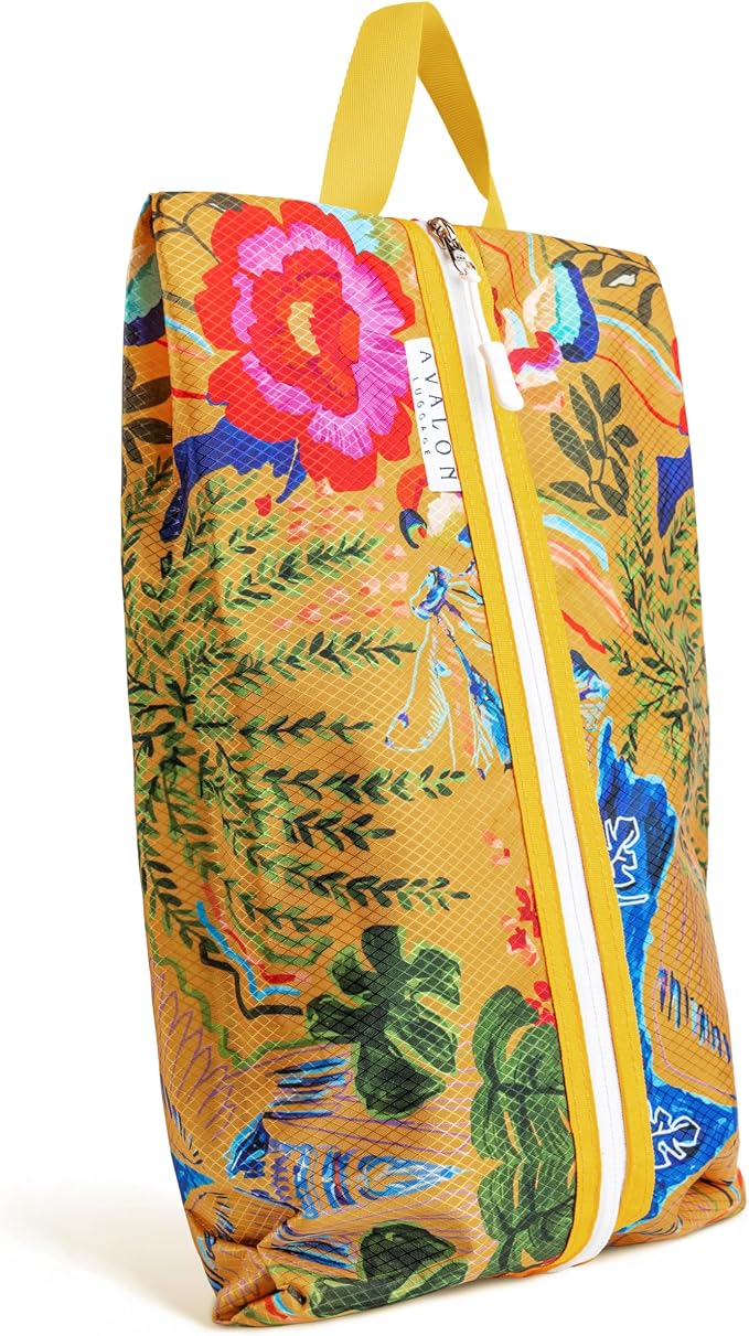 Shoe Bags for Travel - Footwear Organizer for Suitcases, Gym, Work Trips (Yellow Flower) by AvalonLuggage