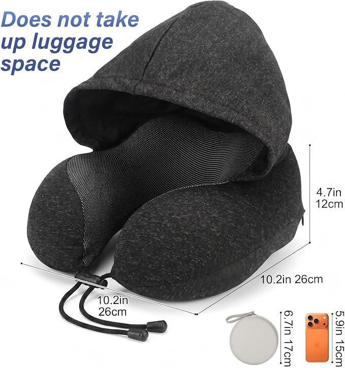 Airplane Neck Pillow with Outer Box–Memory Foam U-Shape, Supportive for Sleep, Adjustable Support Clasp. Midnight Black. Outer Box Buckle Saves Luggage Space - Image 6