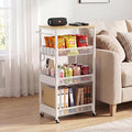 Rolling Utility Cart, 4 Tier 11.8" Wide Metal Storage Cart with Handle and Wood Top, Multifunctional Mobile Shelf Unit Organizer Trolley for Laundry, Bathroom, Kitchen by Vincona