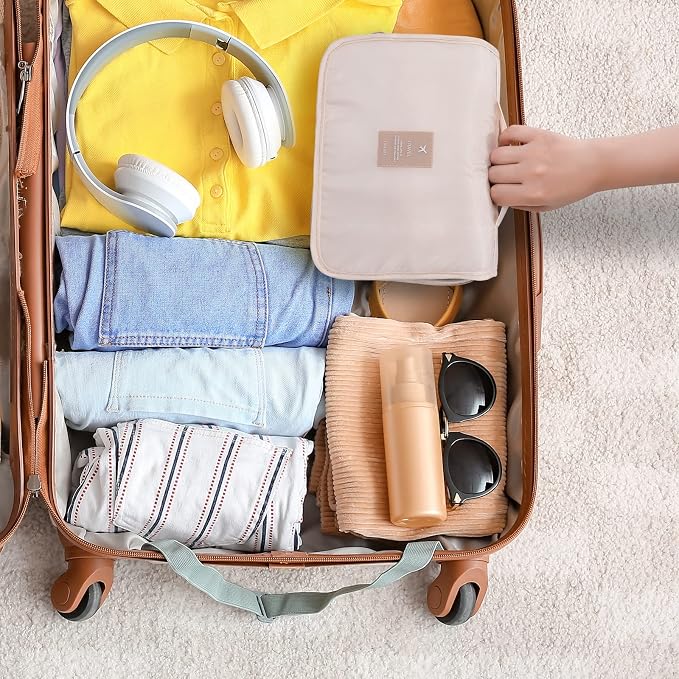 Hanging Toiletry Bag for Women, Travel Size Toiletries bags with Hook, Travel Makeup Bag for Cosmetic Storage Organizer Beige - Image 3
