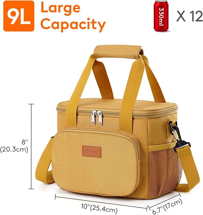 Lifewit Medium Lunch Bag, Insulated Lunch Box, Soft Cooler Cooling Tote for Adult Men Women, Brown 12-Can (9L) - Image 3