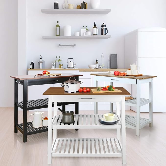 Kitchen Island with Solid Wood Top, White & Cherry Natural - Image 5