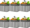 WOWBOX Reusable Grocery Bags,6-Pack, Foldable Reusable Shopping Tote Bags bulk with Reinforced Handles,Large Storage Bags with Water Resistant Coating for Groceries,Multipurpose,Grey-White by WOWBOX