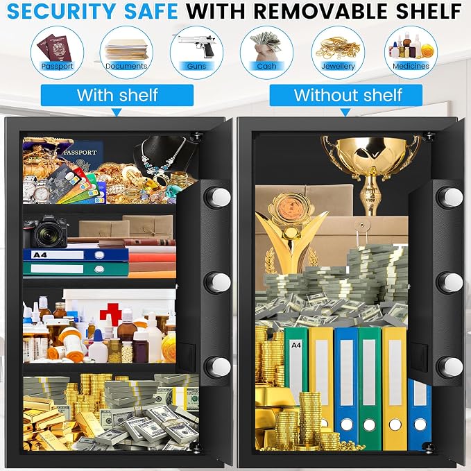 23.6" Tall Large Home Safe, 4.6 Cuft Safe Box with Fireproof Waterproof Bag | Security Safes for Home with Programmable Keypad Keys, Smart Alert, Mute Mode, Anti-theft Digital Safe fo Valuables - Image 7