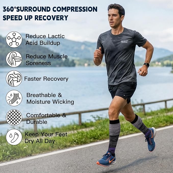 3 Pairs Compression Socks for Women Men 20-30mmhg Knee High Stocking for Sports Running Travel Nurses - Image 3