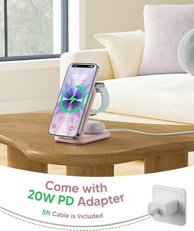 PaktVault Traveling Fast Wireless Charging Station for Apple Devices | Magnetic 3 in 1 Phone Charger Stand for MagSafe-enabled iPhone 17 16 15 14 13 12 Pro Max Plus Air, Apple Watch&Air pods Pro - Image 5