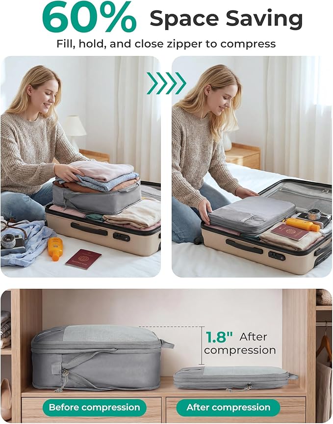 BAGSMART Compression Packing Cubes for Travel Essentials | 14 Set /6 Set /4 Set/2 Set, Lightweight, Durable - Image 4