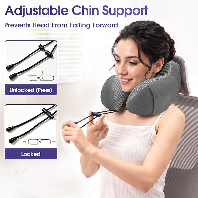 CloudBliss Neck Pillow for Airplanes, Memory Foam Travel Pillow, Dark Grey - Image 5
