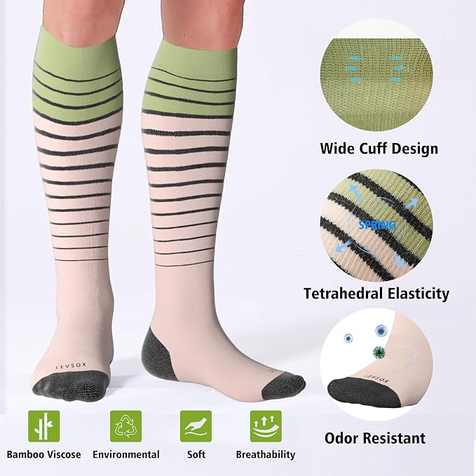 LEVSOX Viscose Made from Bamboo Compression Socks for Pregnant Women 20-30 mmHg Knee High Cute Mens Supports Socks for Travel - Image 3