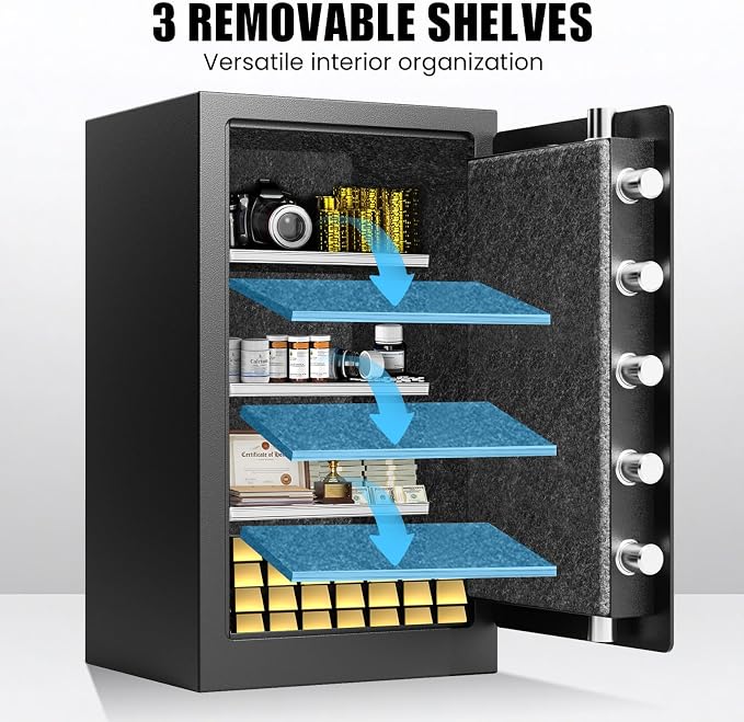 7.5 Cu Ft Fireproof Safe Box for Home,Digital Keypad,35-Min Fire Protection | 35-Min Fire Protection at 1700°F, 3-Removable Shelves, Smart Alarm & Anti-Pry Security, External Emergency Power, Silent Mode - Image 7