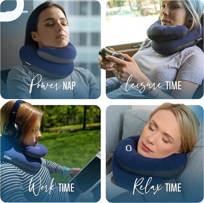 BCOZZY Travel Neck Pillow for Airplane – Patented Double Support for Head, Neck, and Chin. Best for Long Flights, Plane Sleeping, and Car Rides. Adjustable Size. Fully Washable. Carry Bag. Large, Gray - Image 7